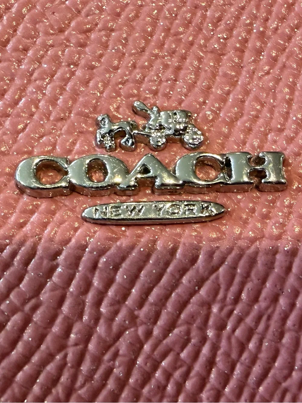 Coach Saffiano Glitter Rose Pink Leather Mini Skinny Zip Card Holder EUC